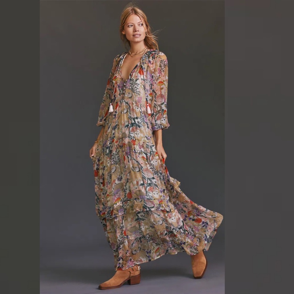Anthropologie Floral Tiered Maxi Dress